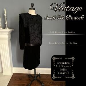 Scott McClintock Black Velvet Dress Edwardian ShabbyChic Retro 20s Gunne Sax